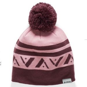 Orage pink and burgundy jacquard pompom beanie tuque hat NWT